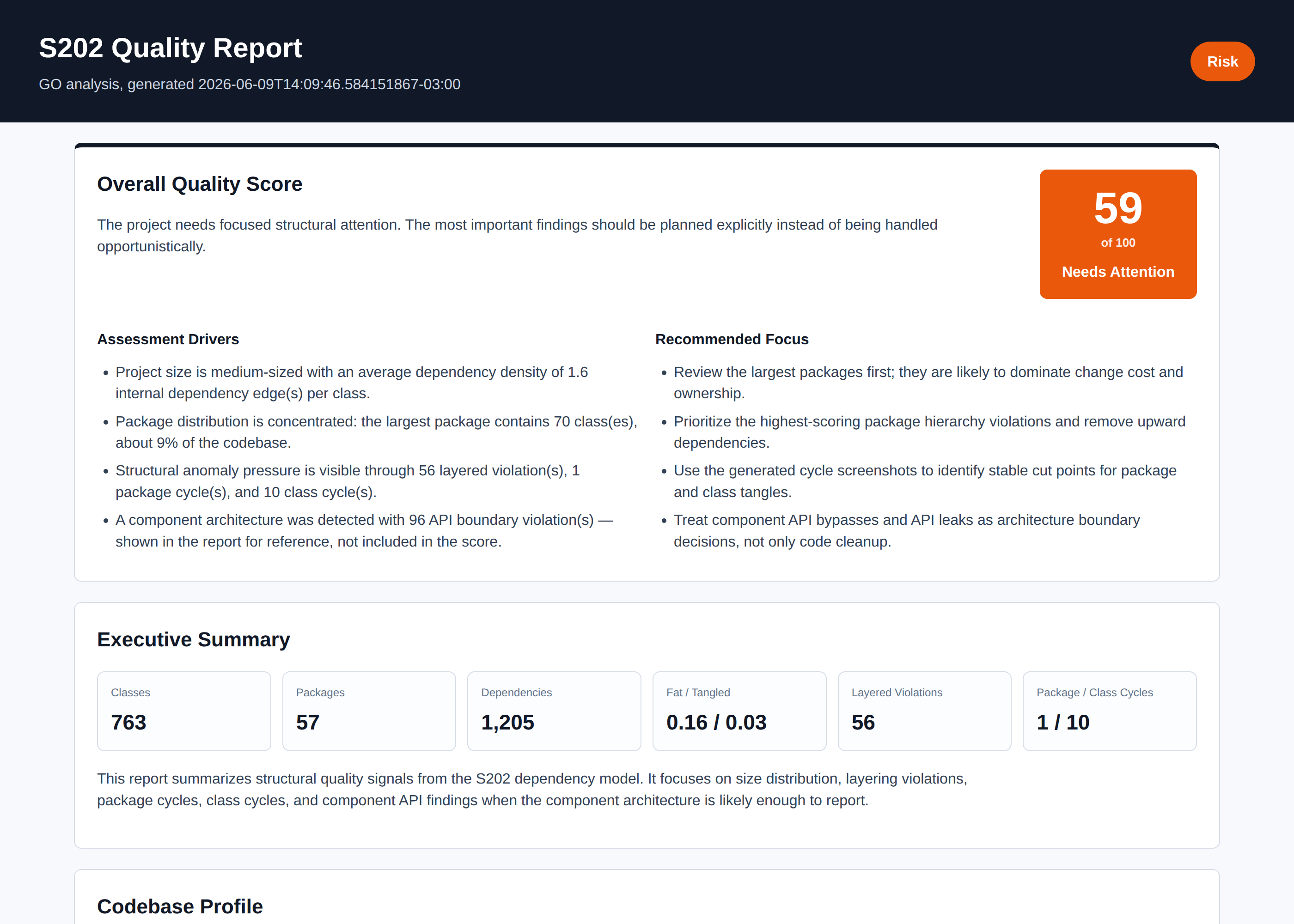 S202 Quality Report for etcd — score 59 of 100